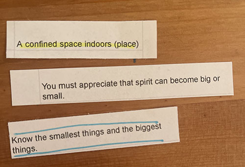 A confined space indoors; You must appreciate that spirit can become big or small; Know the smallest things and the biggest things
